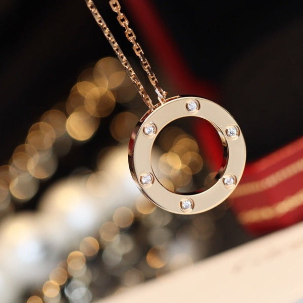 ˇShiny JewelryˇLOVE NECKLACE 16MM 6 DIAMONDS PINK GOLD