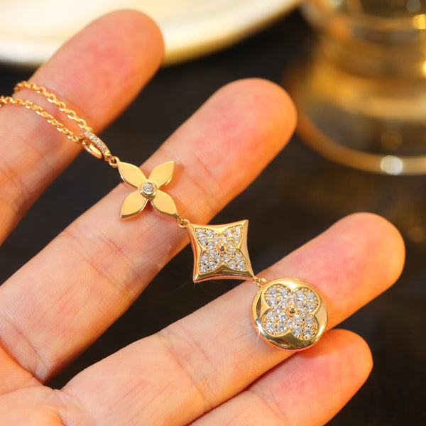 ˇShiny JewelryˇSTAR AND SUN DIAMOND PINK GOLD NECKLACE