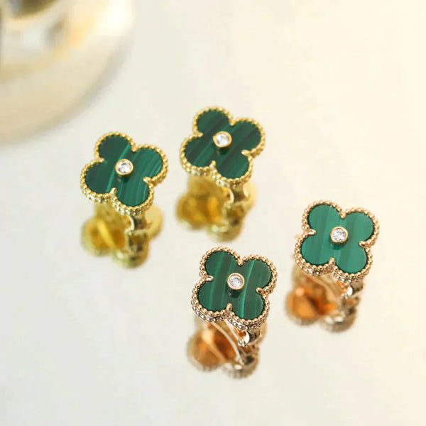 ˇShiny JewelryˇCLOVER MEDIUM 1 MOTIFS MALACHITE DIAMOND EARRINGS
