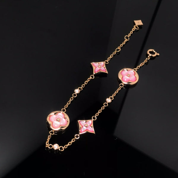 ˇShiny JewelryˇSTAR AND SUN 4 MOTIF PINK MOP PINK GOLD BRACELET