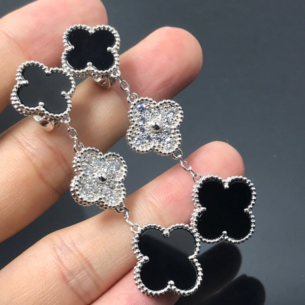 ˇShiny JewelryˇCLOVER 3 MOTIF DIAMOND ONYX SILVER EARRINGS