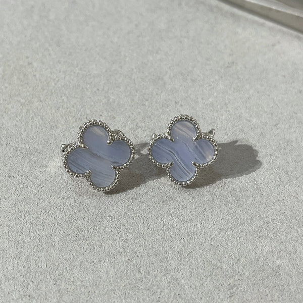 ˇShiny JewelryˇCLOVER CHALCEDONY SILVER STUD EARRINGS