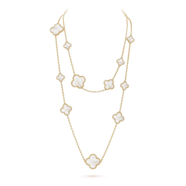 ˇShiny JewelryˇCLOVER 16 MOTIF WHITE MOP GOLD NECKLACE