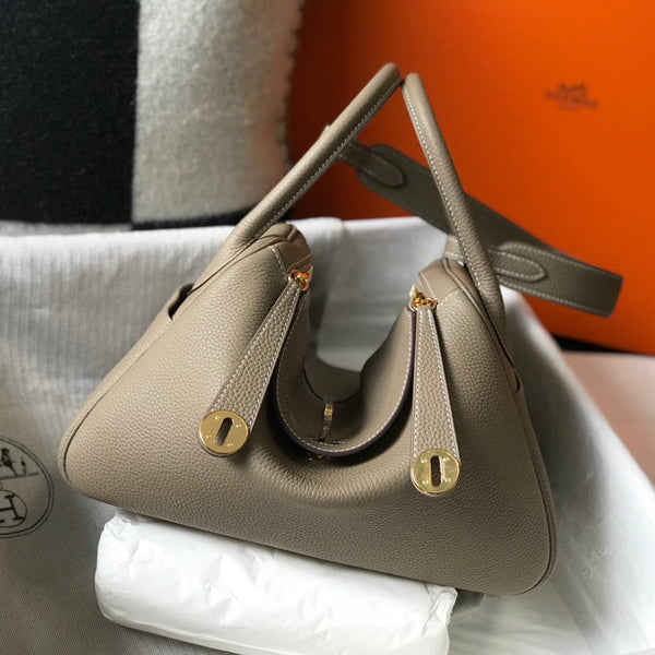 HM LINDY 30 BAG IN PEANUT BROWN CALFSKIN GOLD HARDWARE