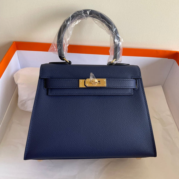 KELLY MINI 20 BAG IN NAVY BLUE CALFSKIN WITH GOLD HARDWARE (MADE-TO-ODER)