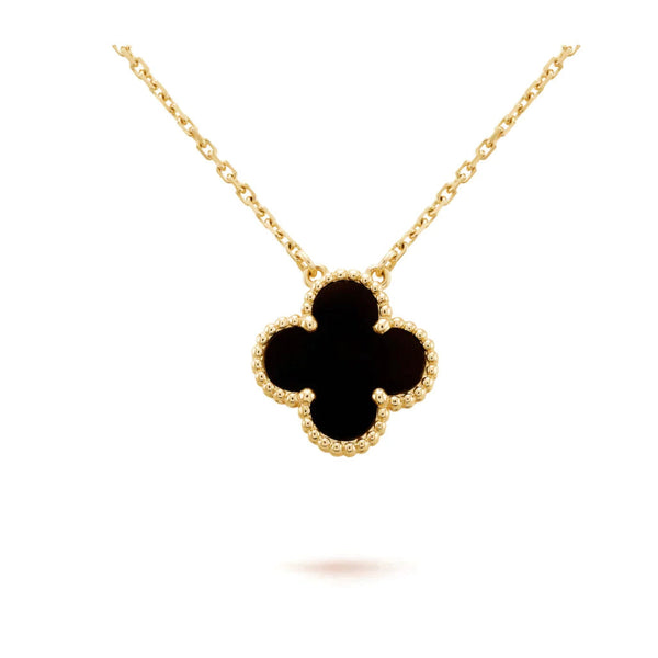 ˇShiny JewelryˇCLOVER 15MM BLACK ONYX SINGLE FLOWER NECKLACE