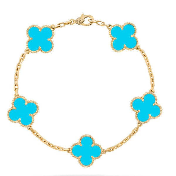 ˇShiny JewelryˇCLOVER 5 MOTIFS TURQUOISE BRACELET