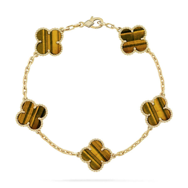 ˇShiny JewelryˇCLOVER  5 MOTIFS TIGER EYE BRACELET