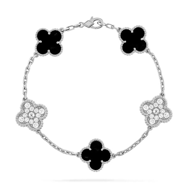 ˇShiny JewelryˇCLOVER 5 MOTIF ONYXS DIAMOND BRACELET