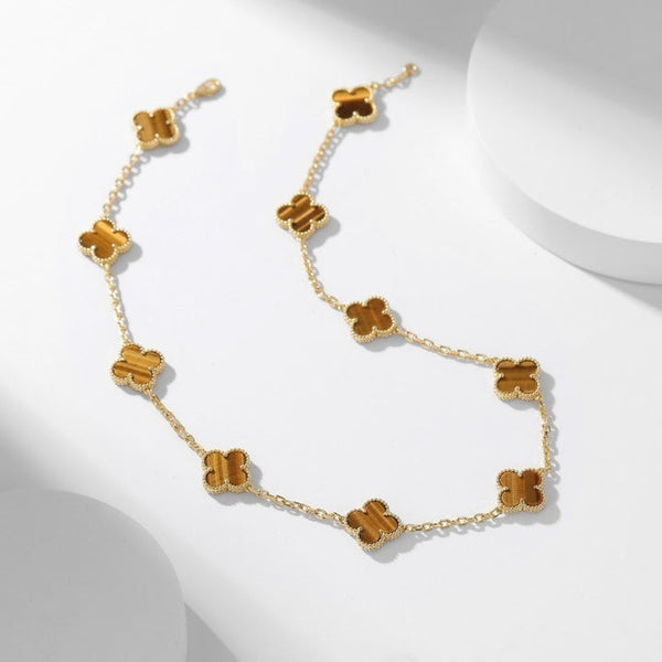 ˇShiny JewelryˇCLOVER 10 MOTIFS TIGER EYE NECKLACE