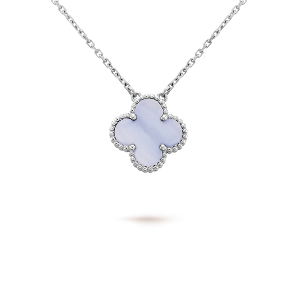 ˇShiny JewelryˇCLOVER 15MM BLUE CHALCEDONY NECKLACE SILVER