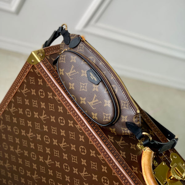 KEEPIT BUMBAG 29 IN BROWN DAMIER AZUR COATED MONOGRAM CANVAS