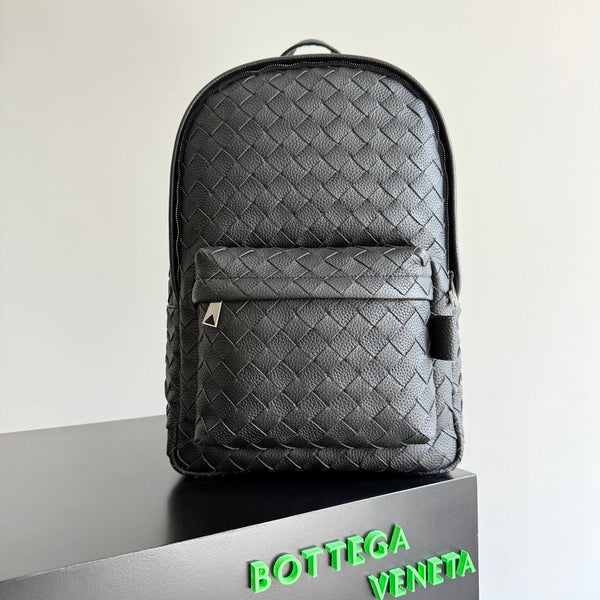 BOTTEGA VENETA 25S INTRECCIATO BAG 46 IN BLACK CALFSKIN SILVER HARDWARE
