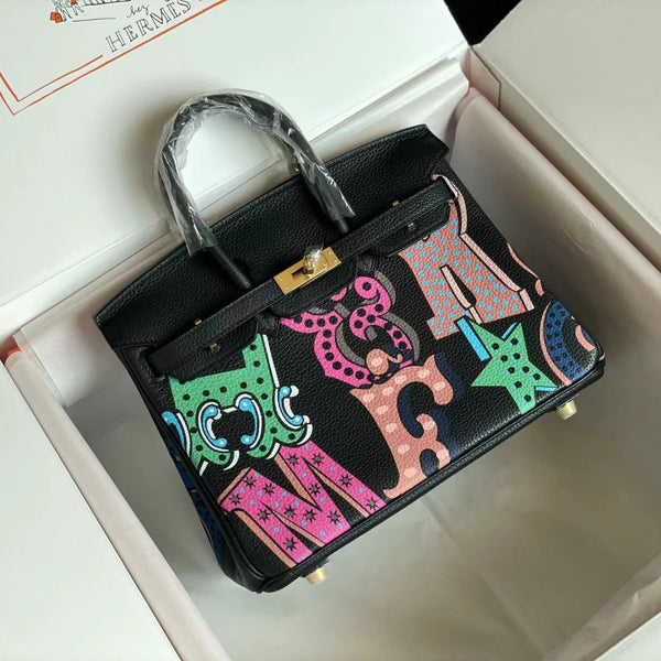 BIRKIN 25 BAG IN BLACK CALFSKIN WITH COLORFUL STICKER (MADE-TO-ODER)