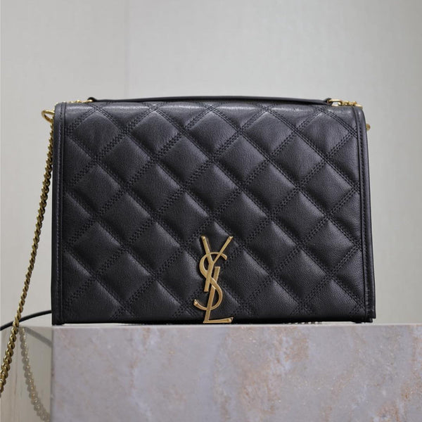 BECKY 26 IN BLACK QUILTED LAMBSKIN GOLD HARDWARE