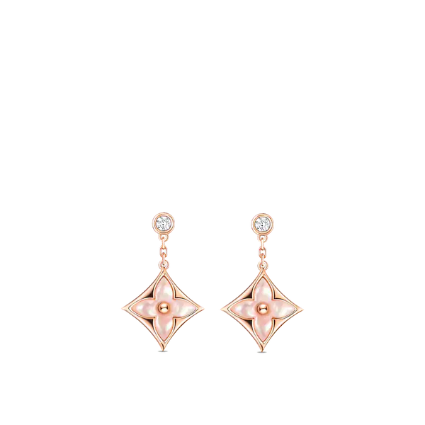ˇShiny JewelryˇDOUBLE STAR PINK GOLD MOP DROP EARRINGS
