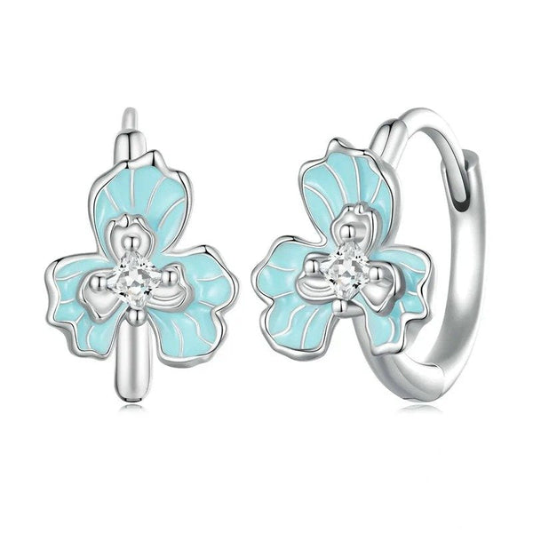 [SHINY]Blue Enamel Iris Ear Buckles Flower Hoop Earrings
