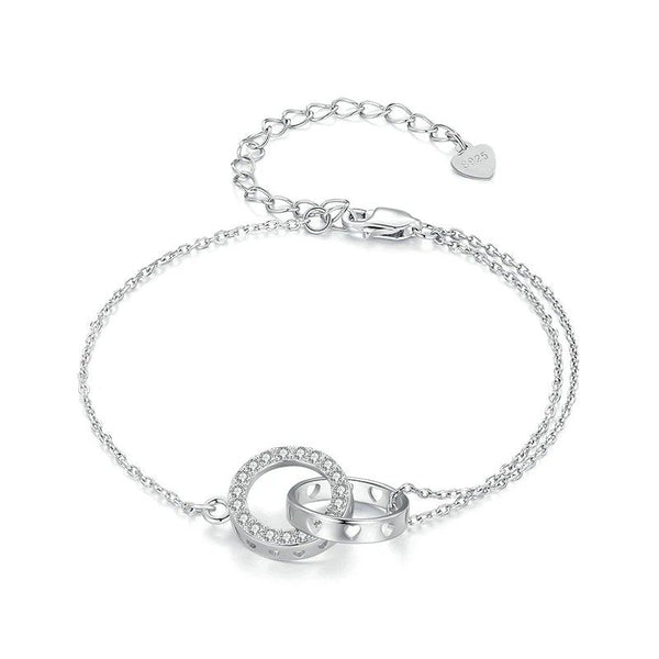 [SHINY]Silver Double Circle Bracelet Eternity Adjustable Chain Link Platinum Plated