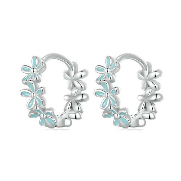 [SHINY]Mint Green Garland Hoop Earrings Enamel Flower