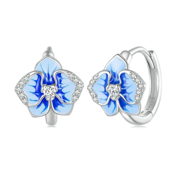 [SHINY]Blue Enamel Butterfly Orchid Ear Clips Phalaenopsis Flower