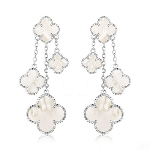 ˇShiny JewelryˇCLOVER EARRINGS WHITE MOP 4 MOTIFS SILVER