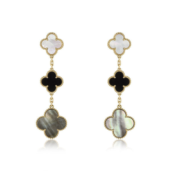 ˇShiny JewelryˇCLOVER EARRINGS GOLD ONYX MOP 3 MOTIF