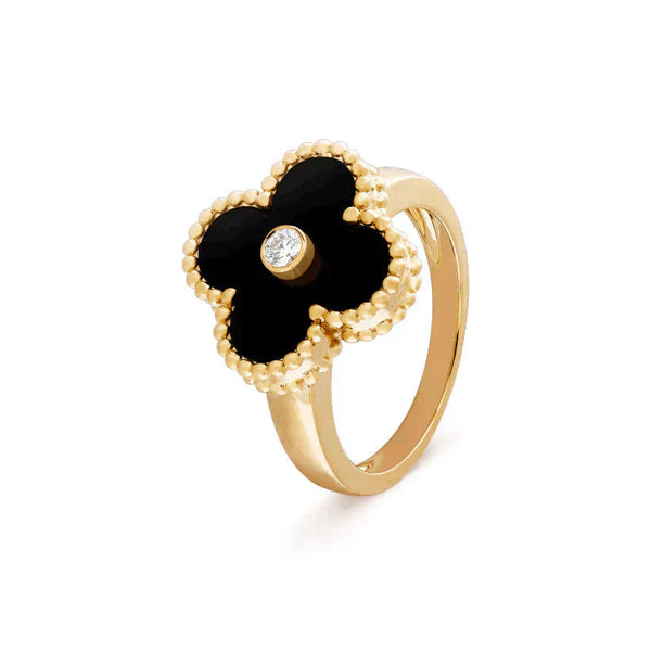ˇShiny JewelryˇCLOVER ONYX RING GOLD DIAMOND